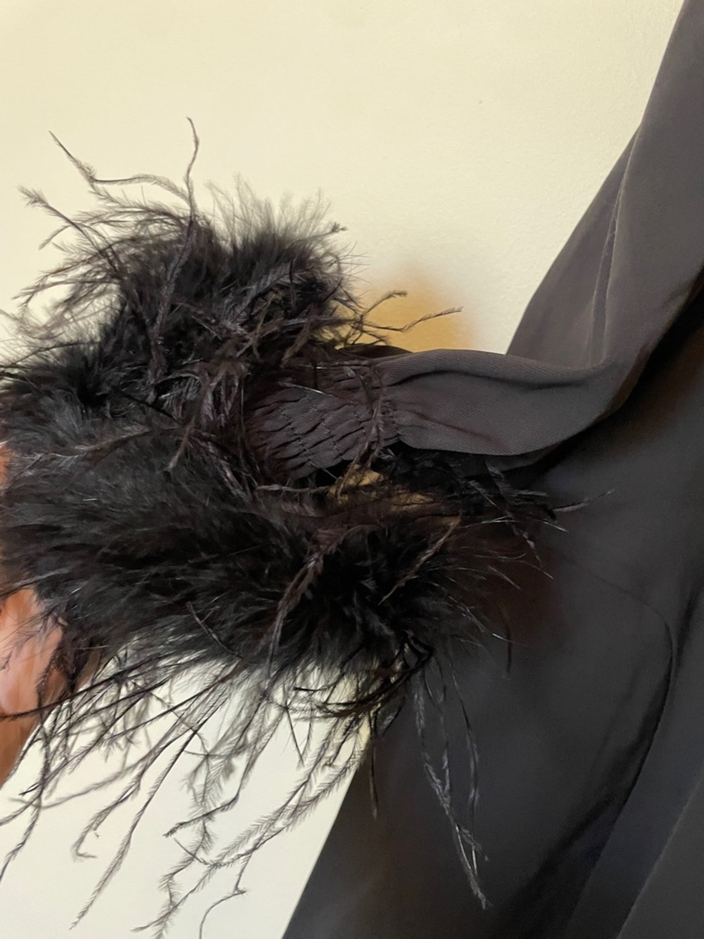 Women's Black V-Neck Top with Feather Cuffs - Picture 4 of 8